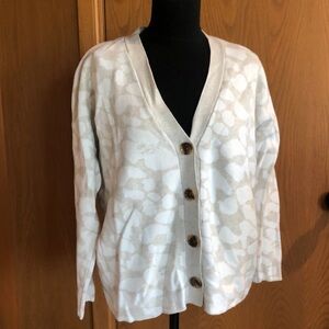 Ann Taylor v neck button front cardigan abstract print stretch cotton soft L